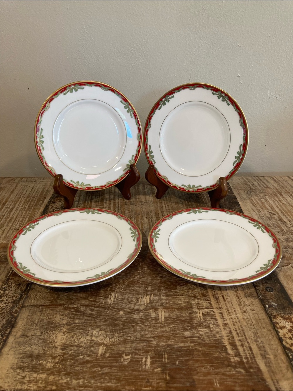 4 Bread and Butter Plates Waterford Holiday Ribbons 6”